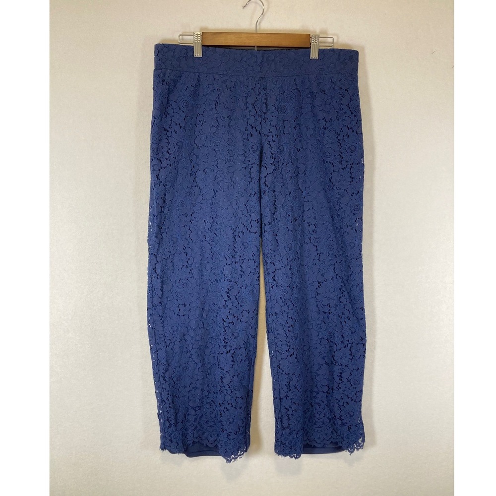 Romantic Floral Lace Isaac Mizrahi Live! Women Med Blue Cropped Wide Leg Pants